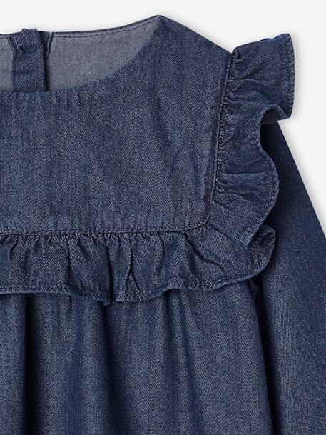 Vestido de denim ligero con volante para niña azul-oscuro 