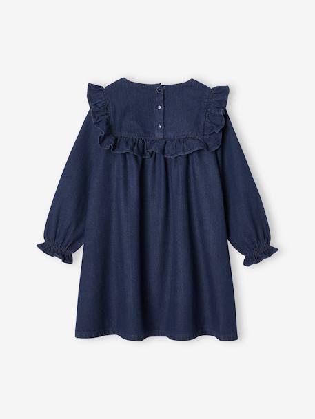 Vestido de denim ligero con volante para niña azul-oscuro 