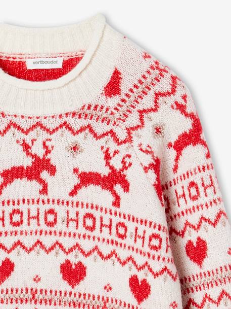 Jersey navideño de jacquard con detalles de hilo brillante para niña crudo 