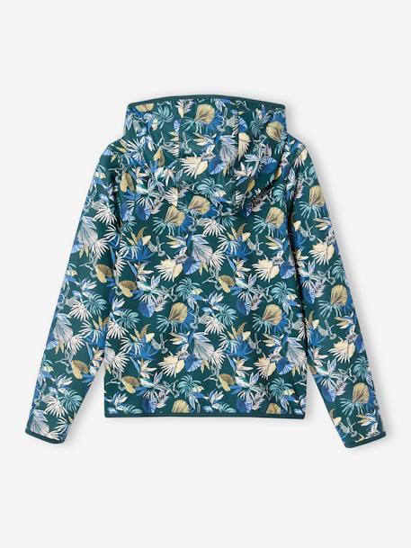 Sudadera deportiva con cremallera estampada de flores, de tejido técnico multicolor+verde estampado 