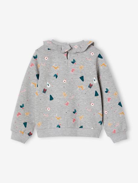 Sudadera navideña con cuello estampado para niña gris jaspeado 