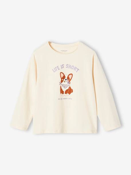 Camiseta motivo perrito de manga larga para niña vainilla 