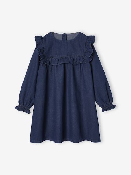 Vestido de denim ligero con volante para niña azul-oscuro 