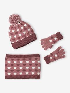 Niña-Conjuntos-Conjunto gorro snood y guantes con corazones para niña