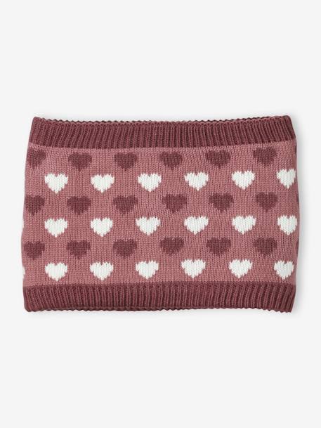 Conjunto gorro snood y guantes con corazones para niña azul grisáceo 