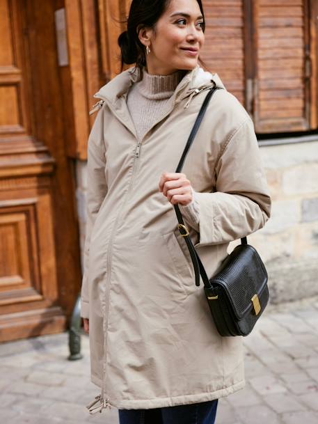 Parka evolutiva de embarazo y porteo ENVIE DE FRAISE con manoplas desmontables beige 