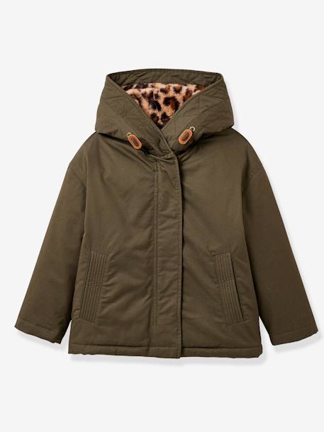 Parka niña con forro leopardo CYRILLUS caqui 