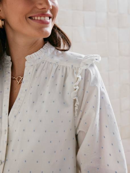 Blusa con volantes de embarazo y lactancia con motivos de plumetis crudo 