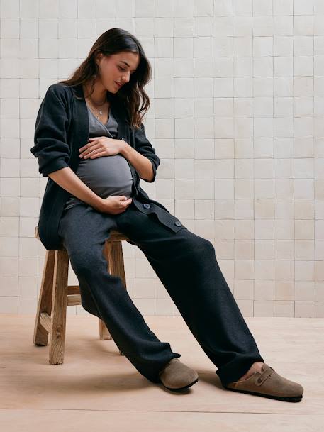 Conjunto 3 prendas embarazo y lactancia camiseta de tirantes + chaqueta + pantalón ancho gris oscuro 