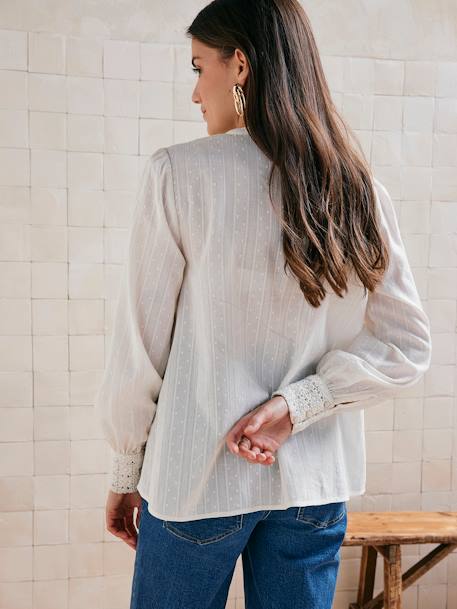 Blusa con efecto bordado para embarazo y lactancia blanco 