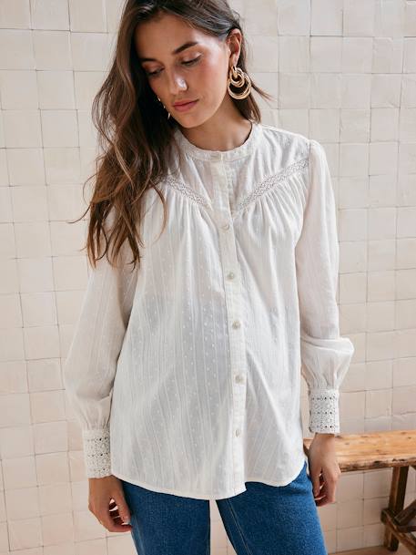 Blusa con efecto bordado para embarazo y lactancia blanco 