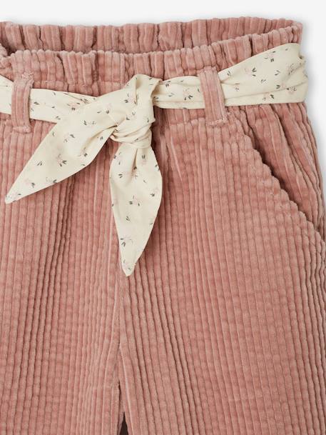 Pantalón ancho de pana con cinturón de flores para bebé rosa viejo+vainilla 