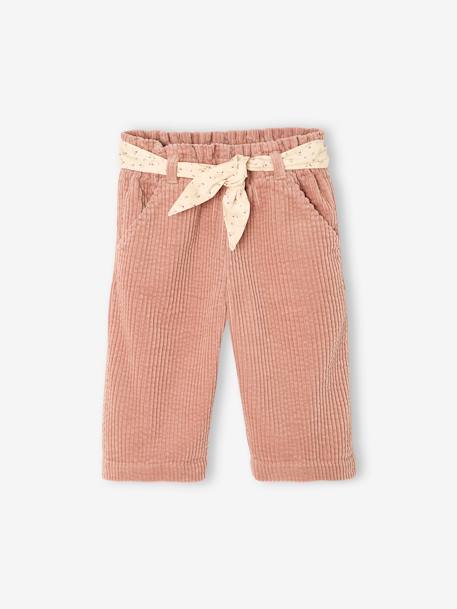 Pantalón ancho de pana con cinturón de flores para bebé rosa viejo+vainilla 