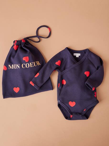 Kit Maternidad 'Mon coeur' camisón embarazo + body bebé + bolsita ENVIE DE FRAISE azul marino 