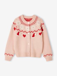 Niña-Jerséis, chaquetas de punto, sudaderas-Chaquetas de punto-Chaqueta jacquard navideña con detalles brillantes para niña