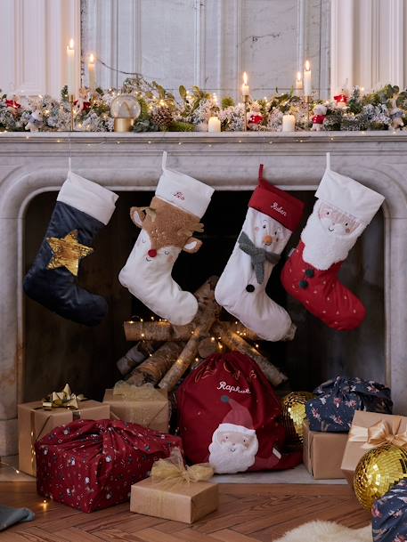 Calcetín navideño de terciopelo con ratón y conejo verde 