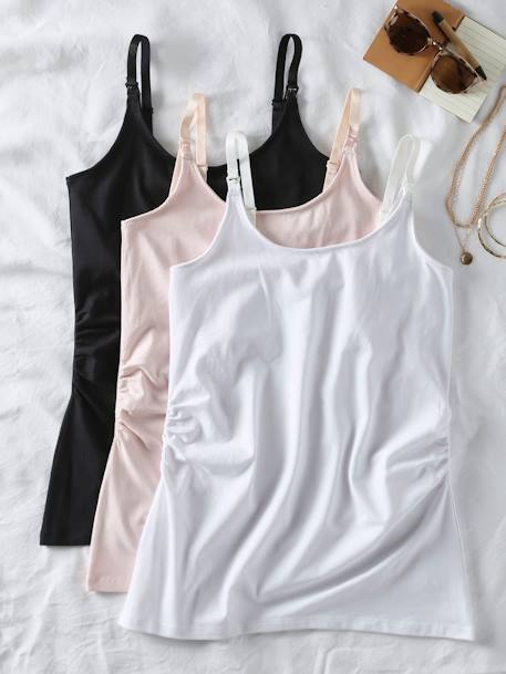 Pack de 3 camisetas de tirantes para embarazo y lactancia ENVIE DE FRAISE blanco 