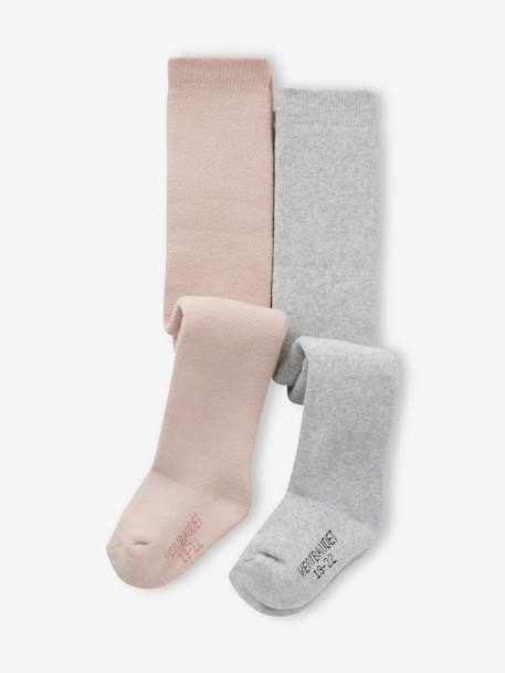 Bebé-Calcetines, leotardos-Pack de 2 pares de leotardos de punto de rizo con interior mullido para bebé niña