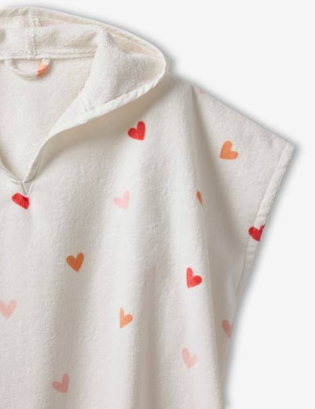 Poncho de baño infantil personalizable CORAZONES con algodón reciclado blanco estampado 