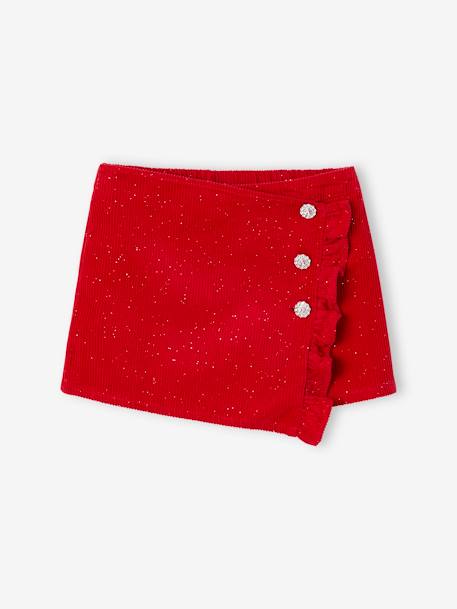 Falda-short de pana con efecto cruzado para niña rojo+rosa+verde azulado+verde inglés 