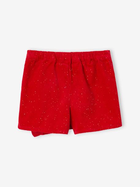 Falda-short de pana con efecto cruzado para niña rojo+rosa+verde azulado+verde inglés 