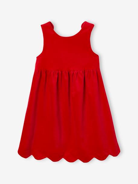 Vestido de fiesta de terciopelo liso y lacito detrás, para niña ROJO OSCURO LISO+verde 