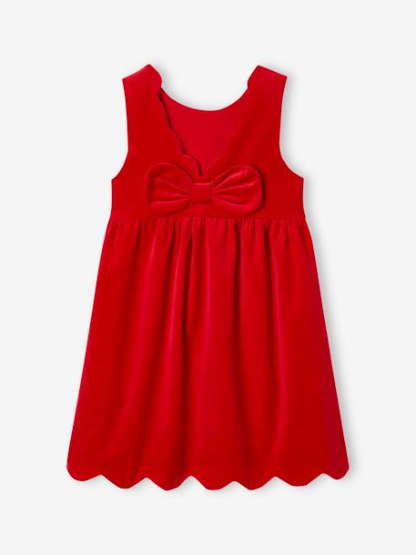 Vestido de fiesta de terciopelo liso y lacito detrás, para niña 6399+ROJO OSCURO LISO+verde 