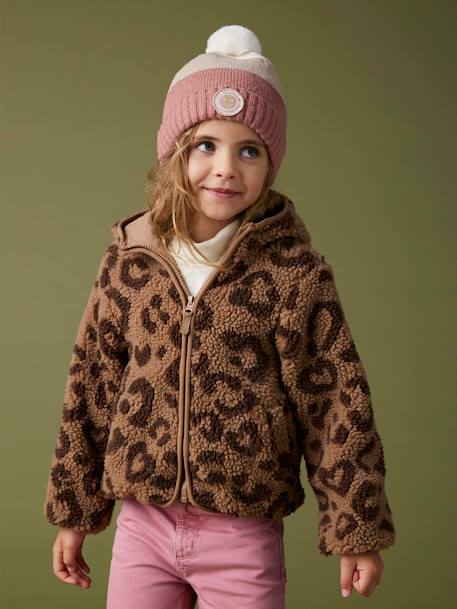 Chaqueta con capucha de sherpa estampado leopardo para niña marrón estampado 