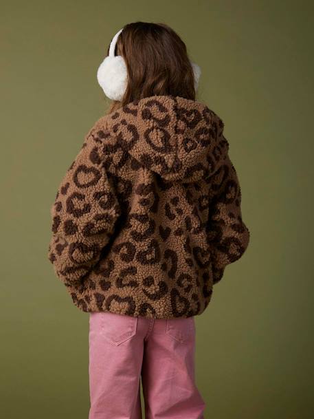 Chaqueta con capucha de sherpa estampado leopardo para niña marrón estampado 