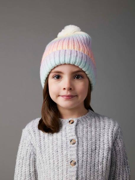 Conjunto de gorro y snood arcoíris, para niña 6381 