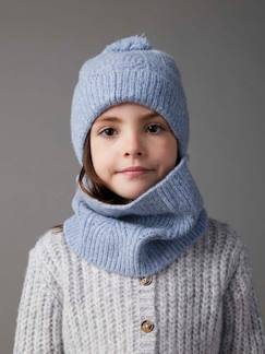 -Conjunto de gorro + snood + mitones de punto bobo trenzado