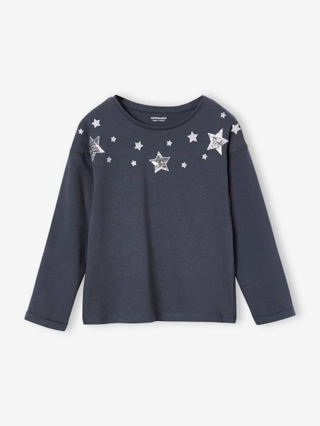 Camiseta navideña con estrellas brillantes para niña gris oscuro 