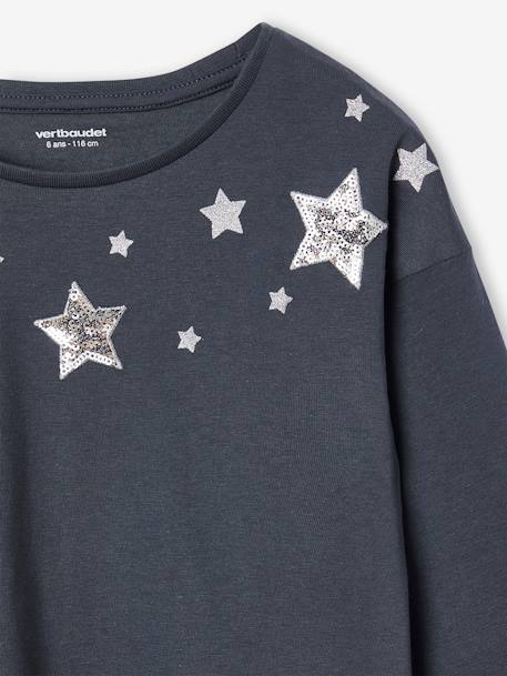 Camiseta navideña con estrellas brillantes para niña gris oscuro 