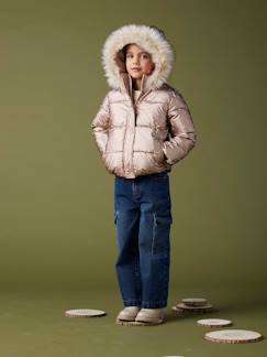 Niña-Abrigos y chaquetas-Chaqueta acolchada con capucha y forro de punto polar para niña