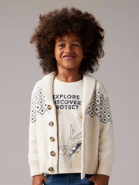 Chaqueta de punto jacquard para niño blanco jaspeado 