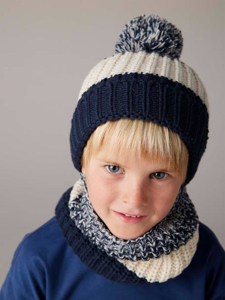 Conjunto colorblock gorro + snood + guantes para niño azul oscuro 