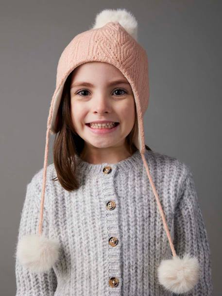 Conjunto gorro + snood + guantes de punto rosa maquillaje 