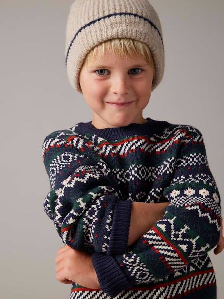 Jersey jacquard con cuello redondo para niño azul oscuro 