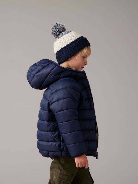 Chaqueta acolchada reversible con sherpa y capucha para niño azul marino+verde pino 