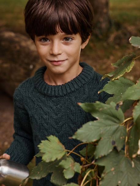 Jersey de punto trenzado para niño crudo+verde pino 