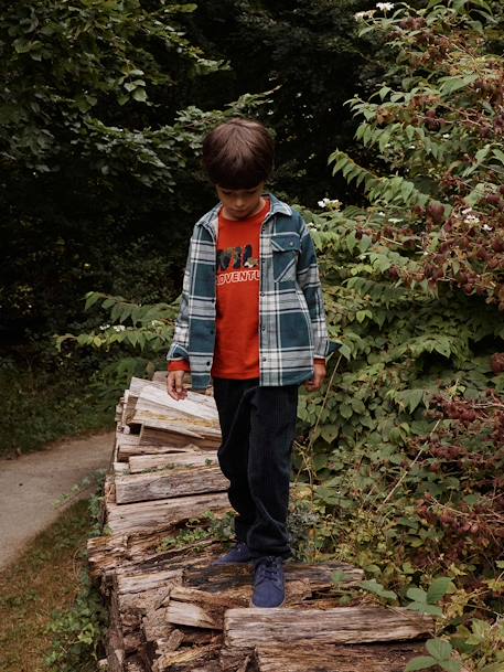 Camisa a cuadros con forro sherpa para niño cuadros verde 