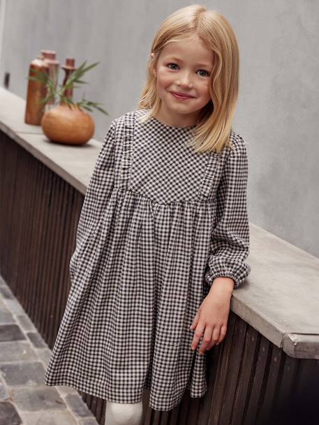 Vestido a cuadros vichy con volantes para niña cuadros gris 