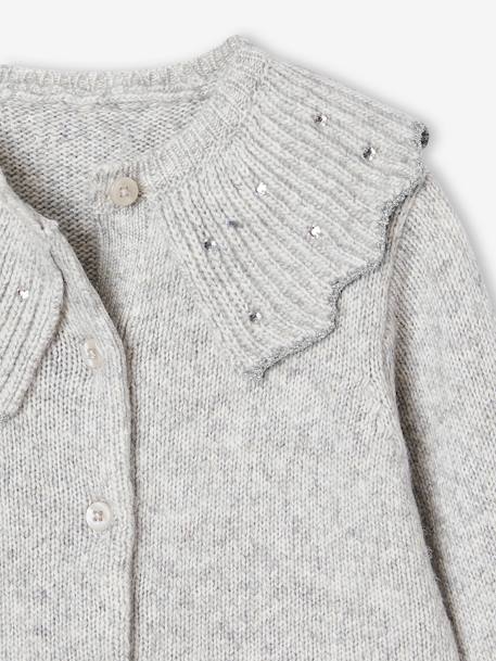 Chaqueta de punto para fiesta cuello con estrás niña gris jaspeado 