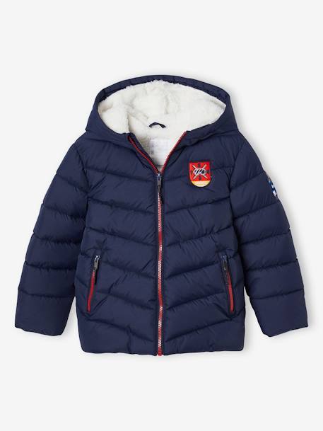 Chaqueta acolchada esquí con capucha  y forro sherpa para niño azul marino 