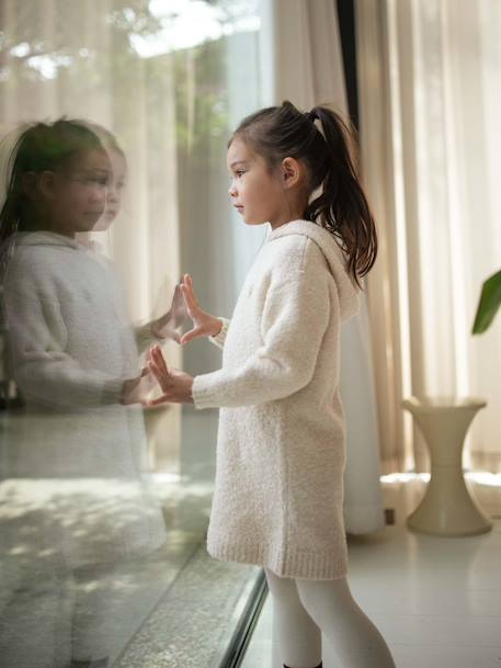 Vestido con capucha de punto fantasía para niña crudo 