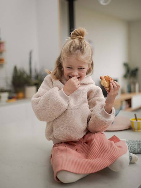 Sudadera con capucha de sherpa, para niña crudo+malva 