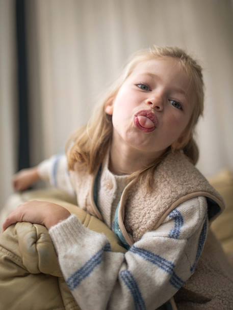 Chaqueta de punto bobo para niña berenjena+rosa jaspeado+vainilla 