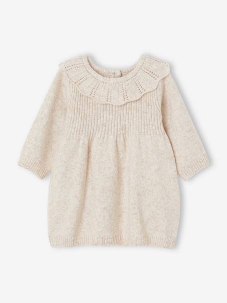 Vestido de punto tricot con cuello para bebé beige jaspeado 