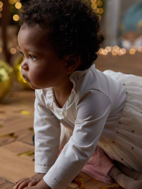 Vestido de dos tejidos para bebé niña crudo 