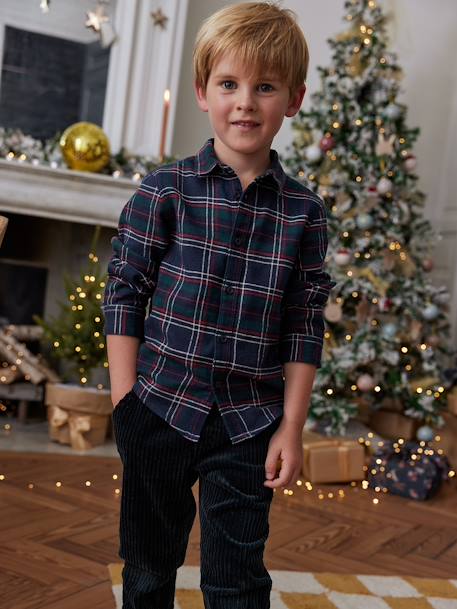 Camisa navideña a cuadros para niño azul marino 